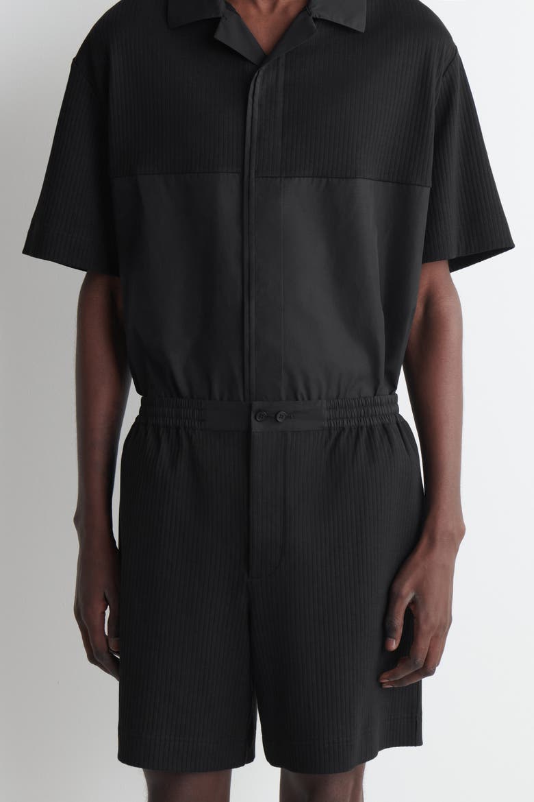 Ribbed Cotton-jersey Shorts, Alternate, color, BLACK