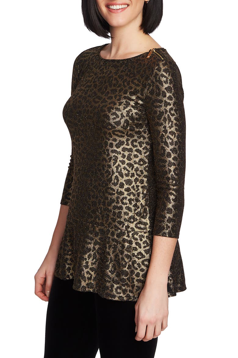 Zip Shoulder Metallic Knit Top, Alternate, color, RICH BLACK