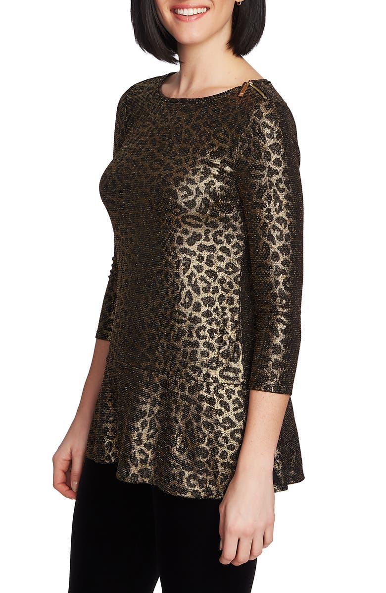 Chaus Zip Shoulder Metallic Knit Top, Alternate, color, Rich Black