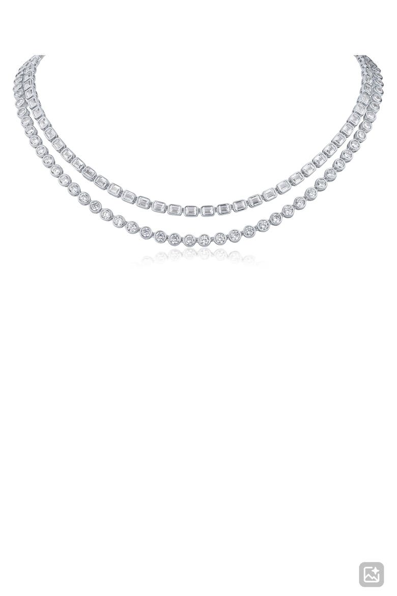 Dual Layer Cubic Zirconia Tennis Necklace, Main, color, RHODIUM PLATED