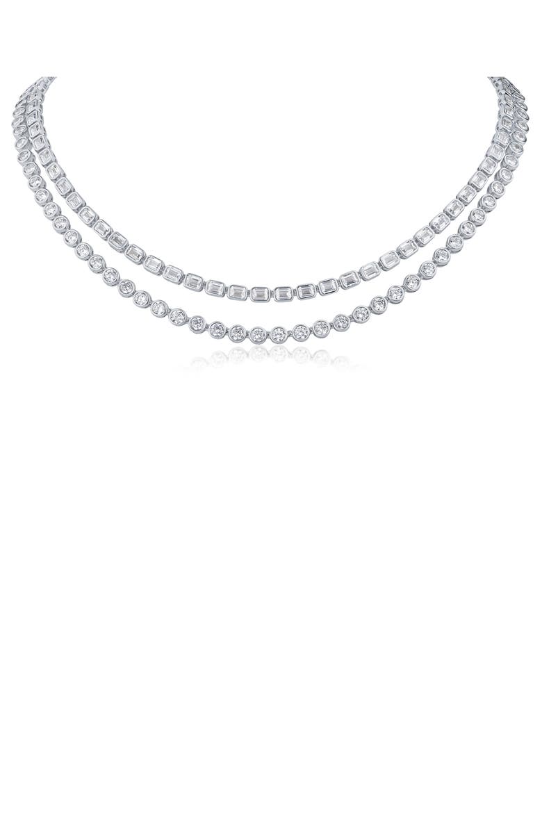CZ by Kenneth Jay Lane Dual Layer Cubic Zirconia Tennis Necklace, Main, color, Rhodium Plated