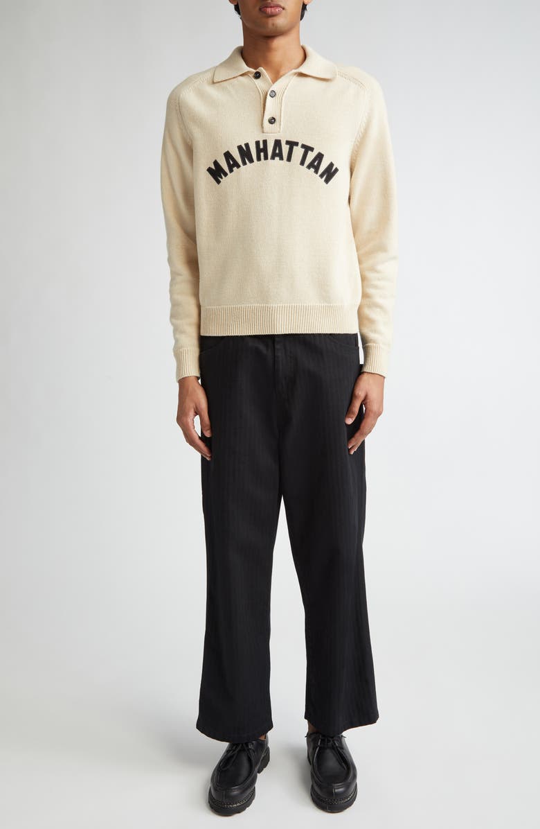 Bode Manhattan Wool Polo Sweater, Alternate, color, Cream