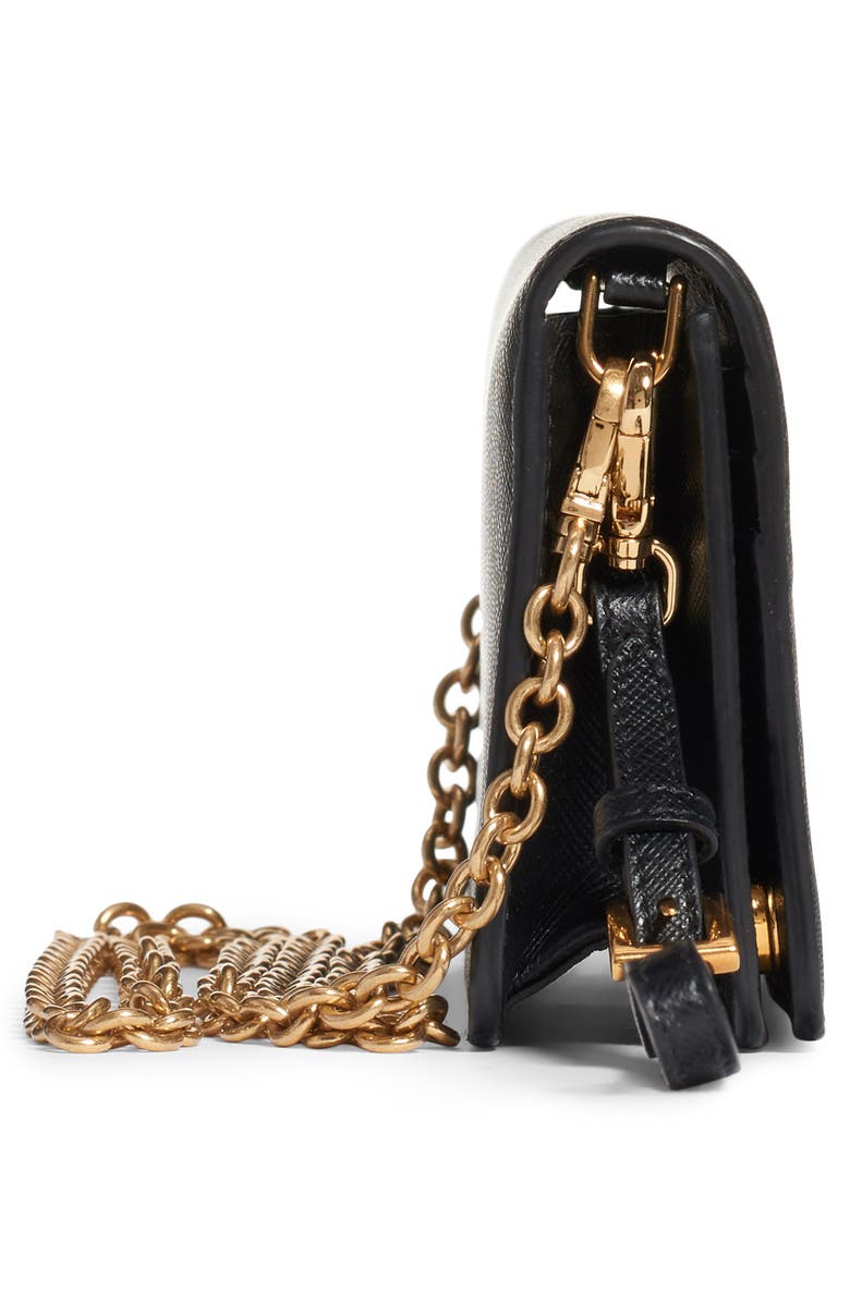Prada Mini Monochrome Leather Wallet on a Chain, Alternate, color, 
