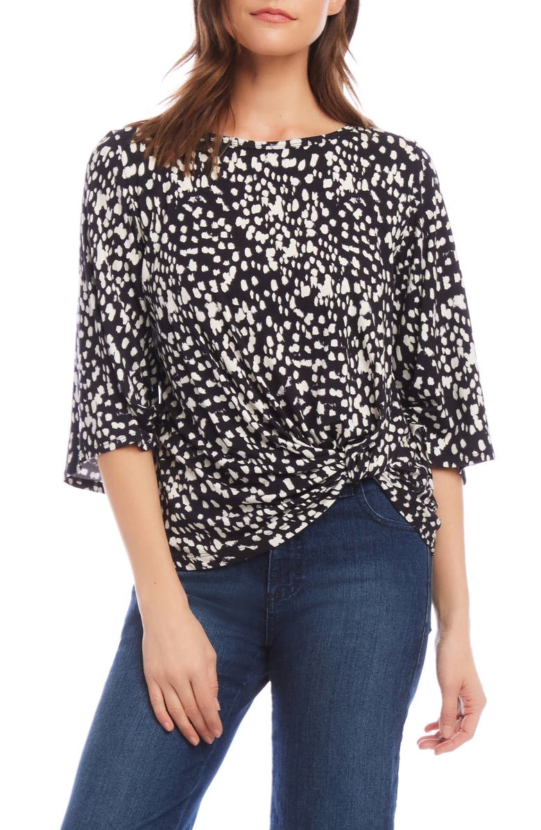 Karen Kane Dot Print Flare Sleeve Twist Hem Jersey Top, Main, color,