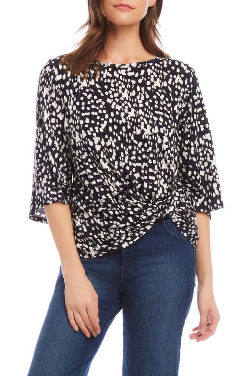 Karen Kane Dot Print Flare Sleeve Twist Hem Jersey Top In Print
