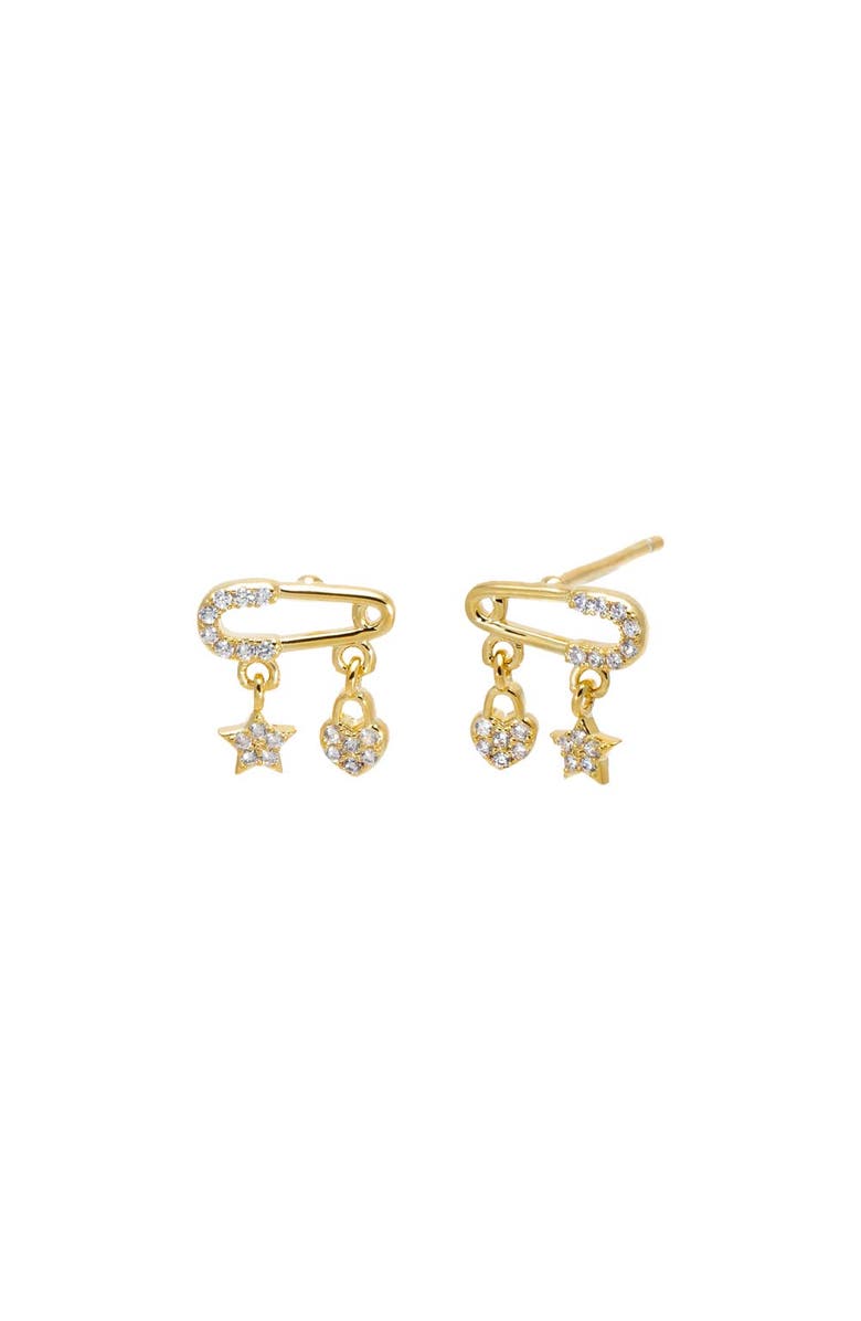 BY ADINA EDEN Pave Safety Pin Charm Stud Earring, Main, color, Gold