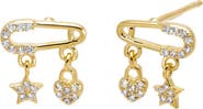 BY ADINA EDEN Pave Safety Pin Charm Stud Earring