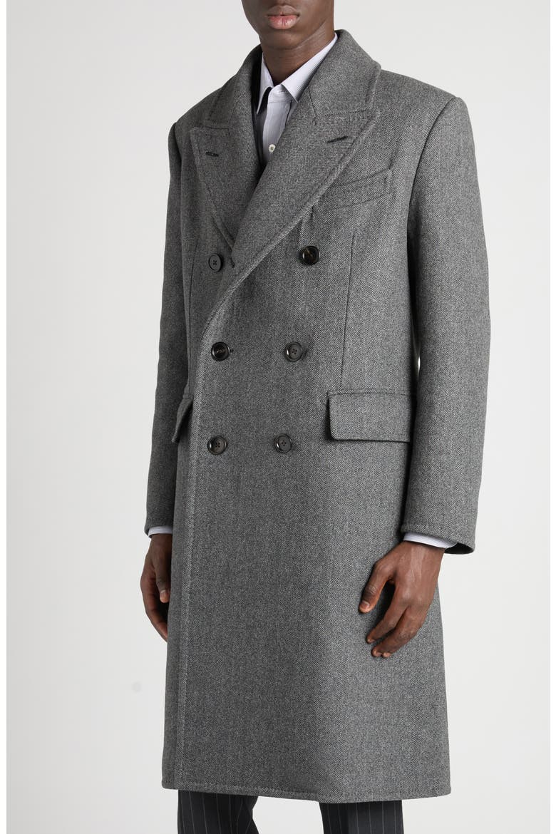 Double Breasted Grey Wool Herringbone Overcoat (Men) | Nordstrom