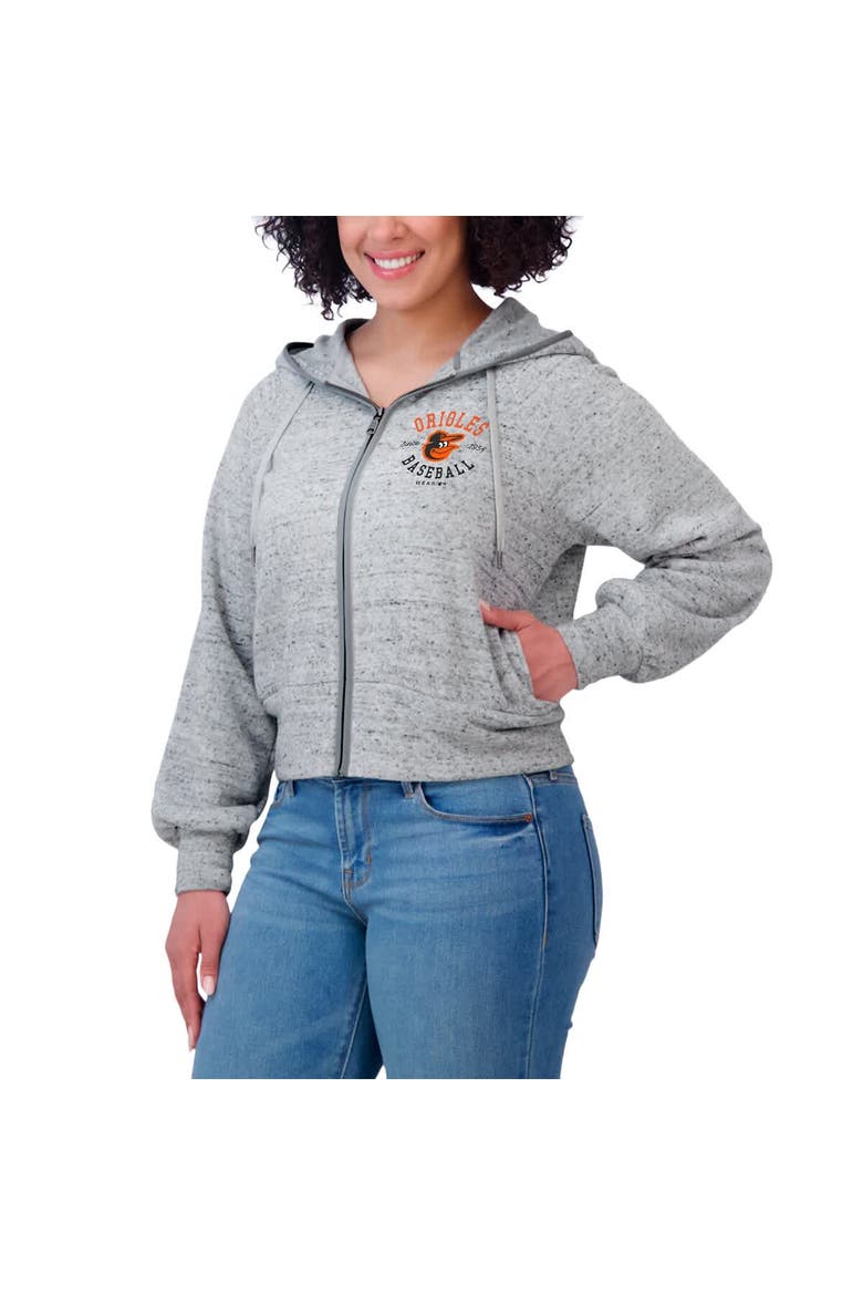 Women's WEAR by Erin Andrews  Heather Gray Baltimore Orioles Speckled Fleece Cropped Full-Zip Hoodie, Alternate, color, Heather Gray