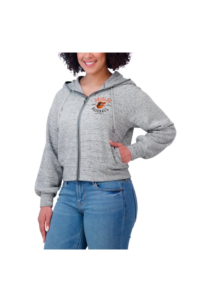 WEAR by Erin Andrews Women's WEAR by Erin Andrews Heather Gray Baltimore Orioles Speckled Fleece Cropped Full-Zip Hoodie, Alternate, color,