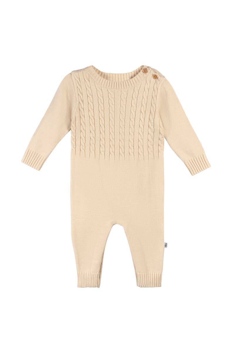 Just Born Sweater Knit Long Leg Romper, Main, color, Tan