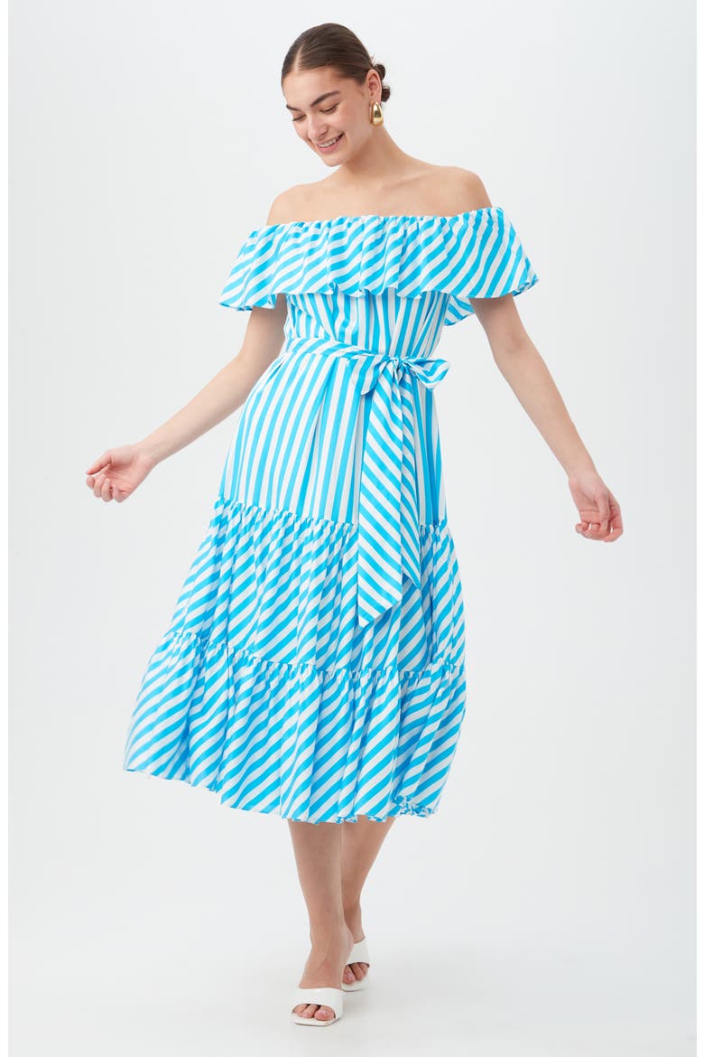 Salima 2 A-Line Midi Dress, Alternate, color, BLUE GROTTO/ WHITEWASH