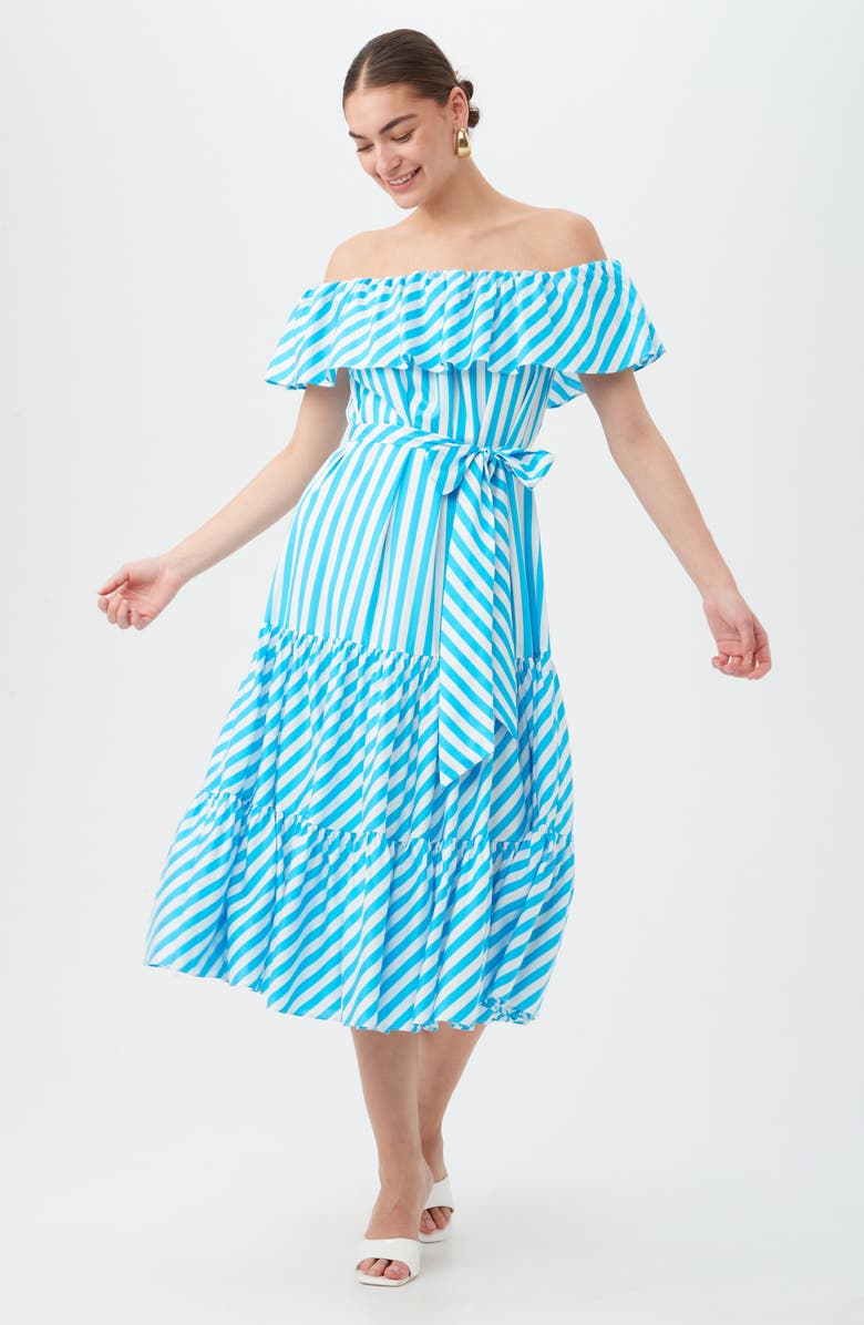 Trina Turk Salima 2 A-Line Midi Dress, Alternate, color, Blue Grotto/ Whitewash