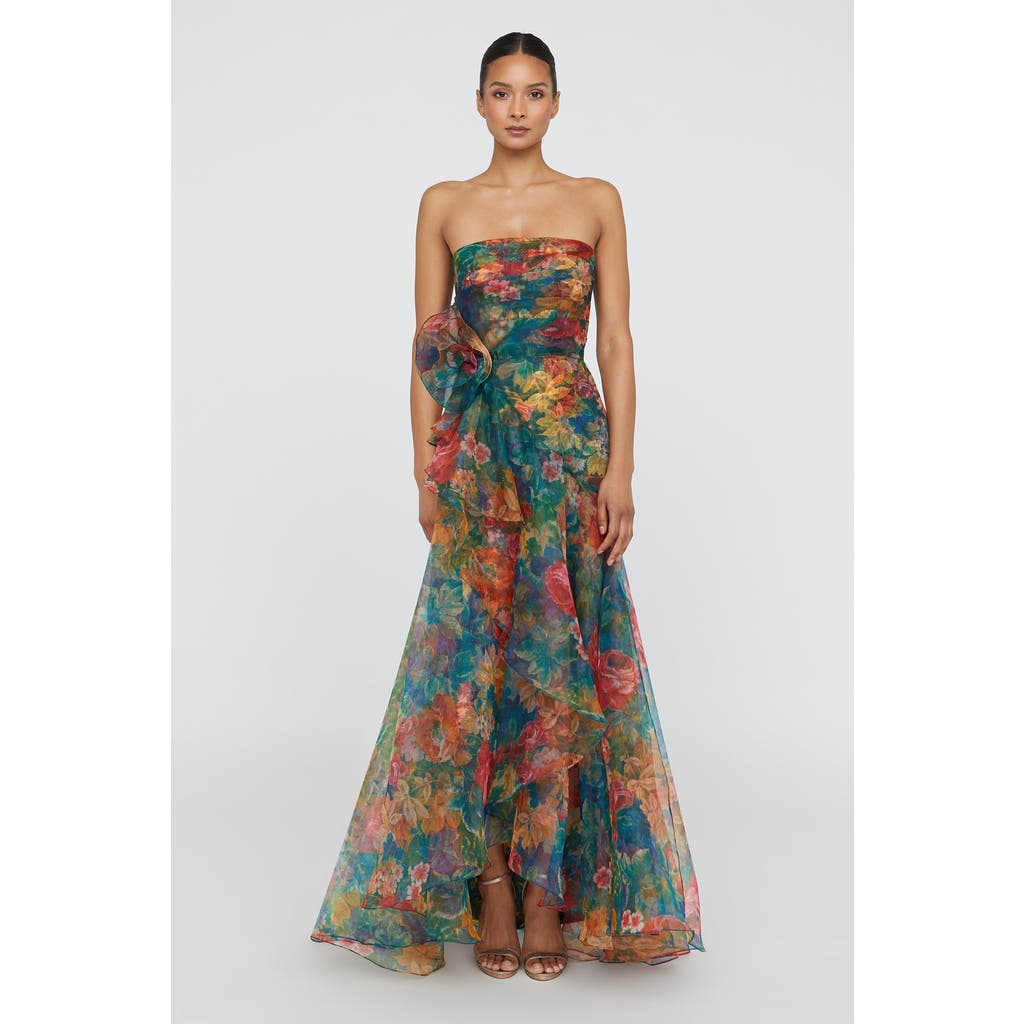 Theia Leora Rosette Ruffle Gown In Green