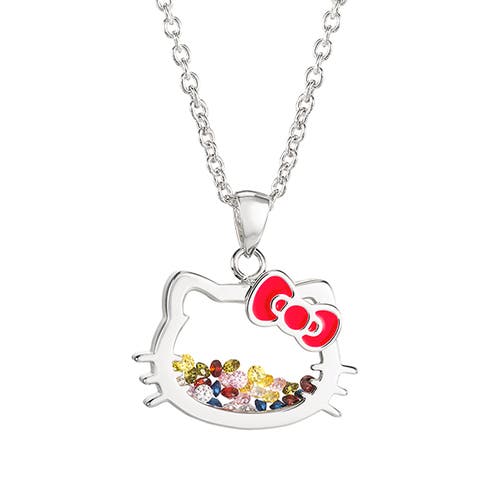Hello Kitty Silver Plated Shaker Pendant Necklace, 18" In Metallic