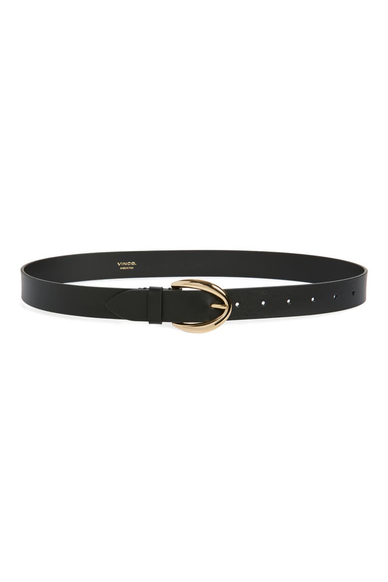 Leather Belt, Main, color, BLACK / POLISHED GOLD