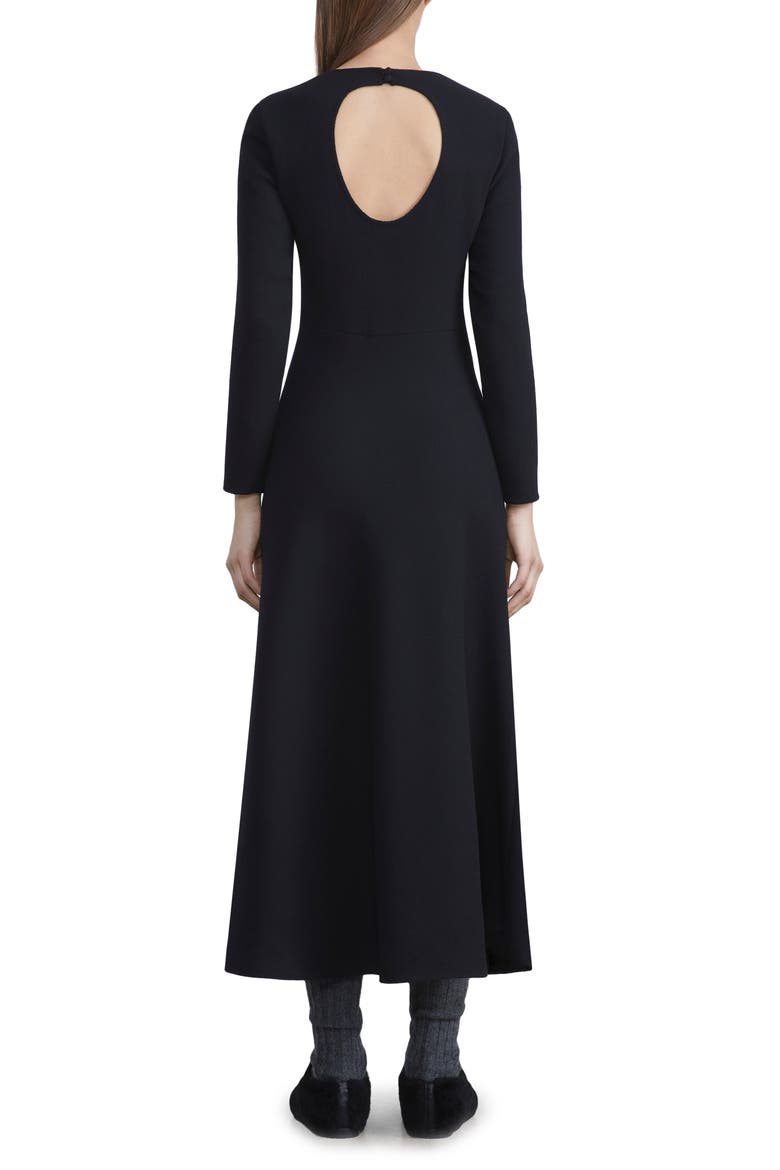 Keyhole Back Wool Nouveau Crepe Midi Dress, Alternate, color, BLACK