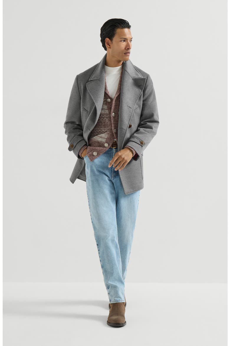 Virgin wool cloth four-pocket pea coat, Alternate, color, Grey