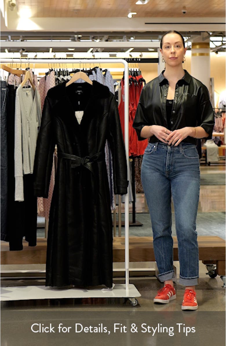 Belted Faux Leather & Faux Shearling Trim Trench Coat, sales video thumbnail