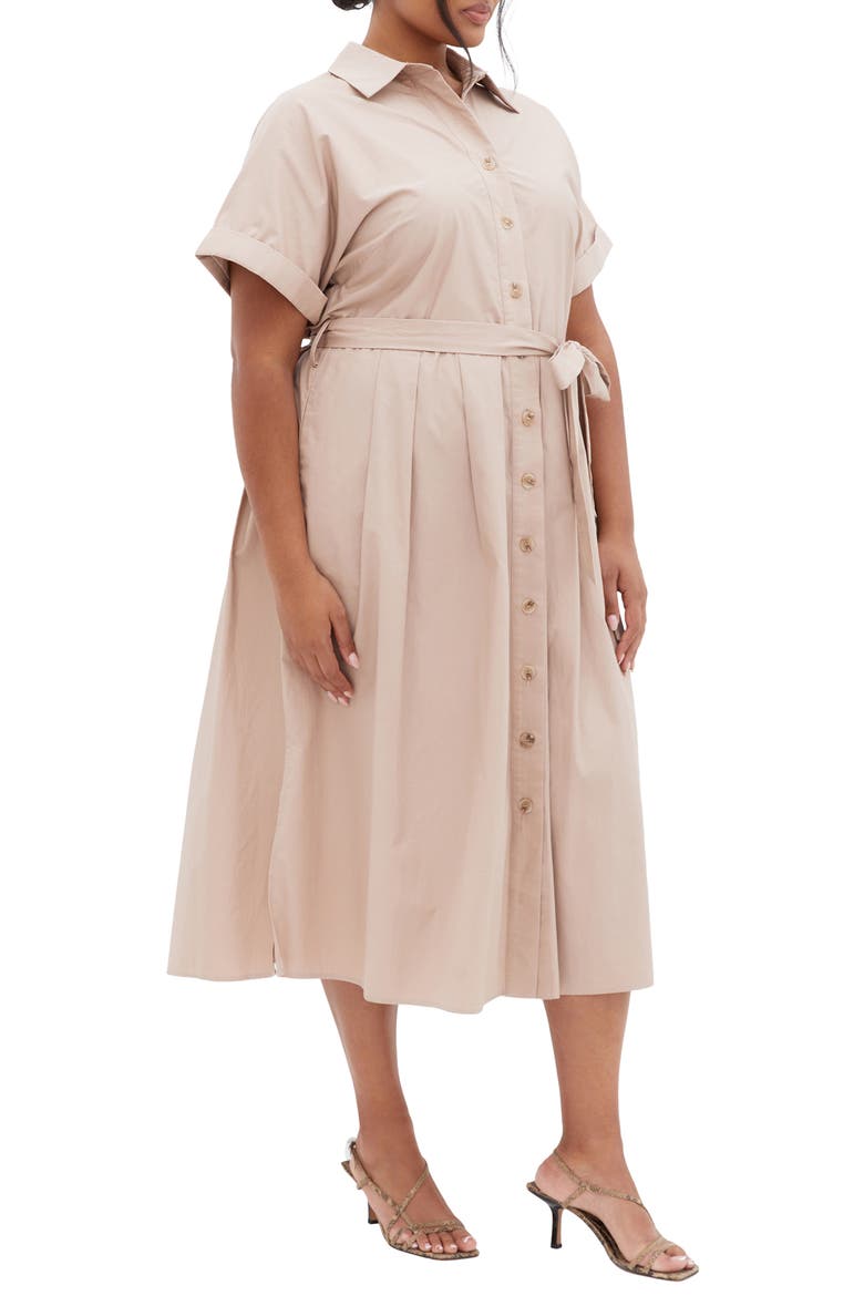 Elly Short Sleeve Belted Cotton Shirtdress, Alternate, color, ECRU