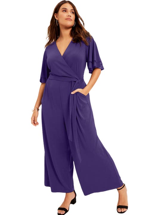 June + Vie Wide-leg Jumpsuit In Blue