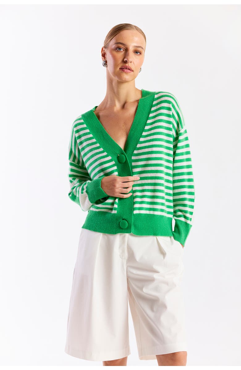 Brodie Pure Cashmere Beach Stripe 100% Cashmere Cardigan, Main, color, Spring Green