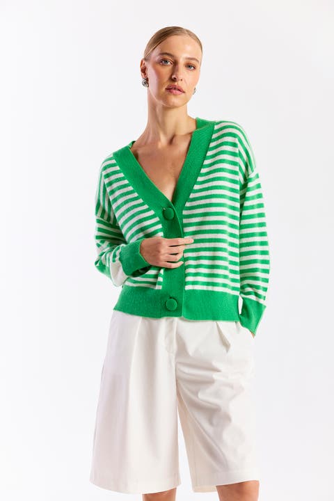 Beach Stripe 100% Cashmere Cardigan