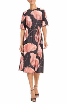 Maggy London Print Short Sleeve Midi Dress