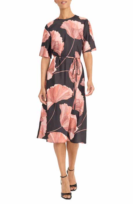 Maggy London Print Short Sleeve Midi Dress