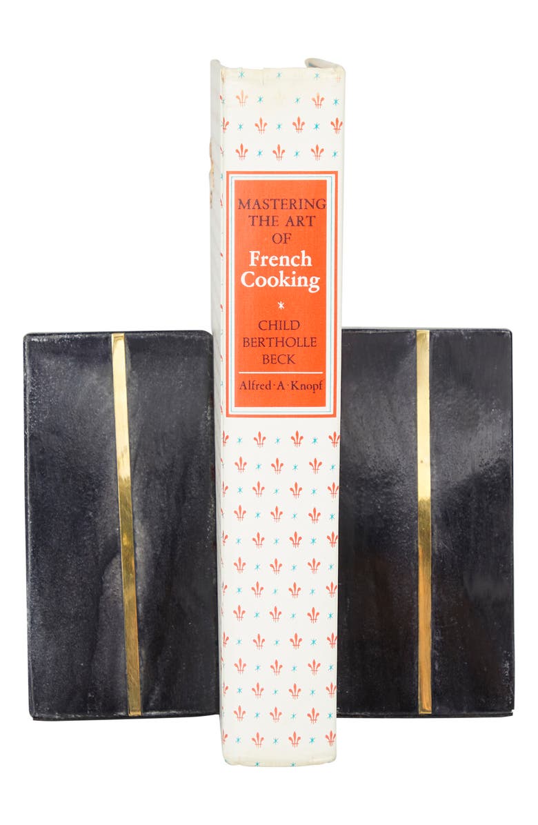 WILLOW ROW Black Marble Block Geometric Bookend with Goldtone Inlay - Set of 2, Main, color,