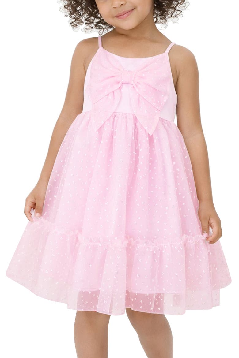Kids' Glitter Mesh Bow Fit & Flare Party Dress, Alternate, color, PINK