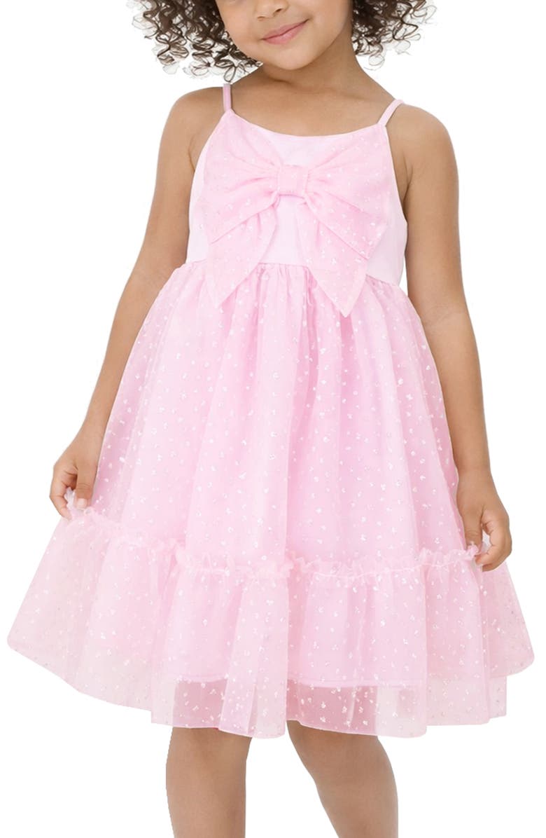 Zunie Kids' Glitter Mesh Bow Fit & Flare Party Dress, Alternate, color, Pink