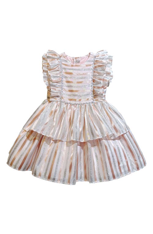 Shop Pippa & Julie Kids' Joy Metallic Ruffle Party Dress In Silver Blue Lavender Stripe