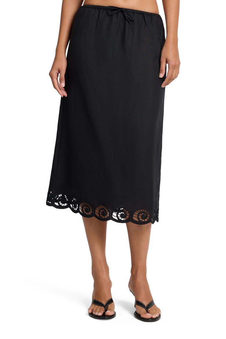 Air Linen Scallop Midi Skirt, Alternate, color, BLACK