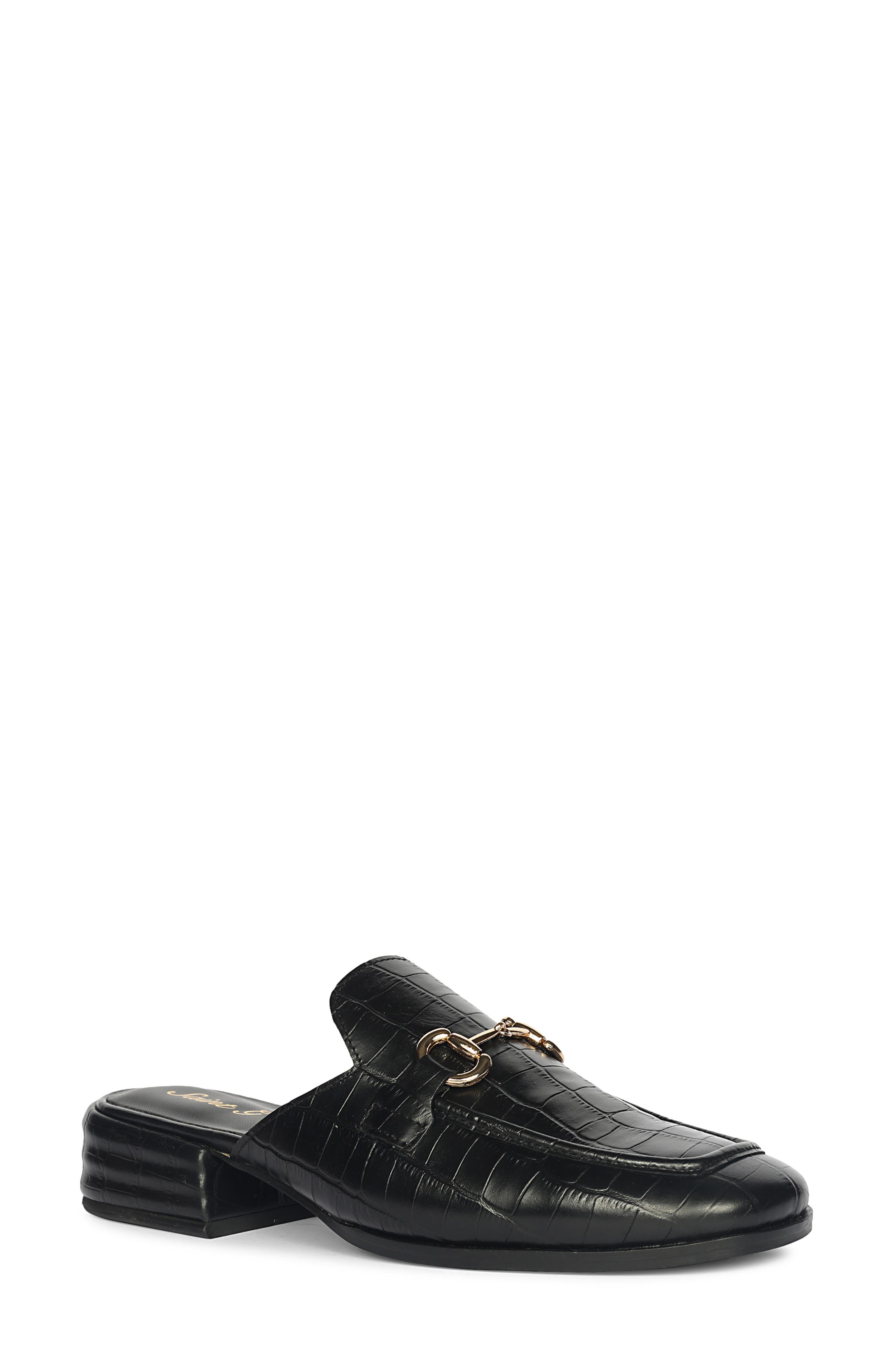 SAINT G Savannah Croc Embossed Mule, Main, color, Black