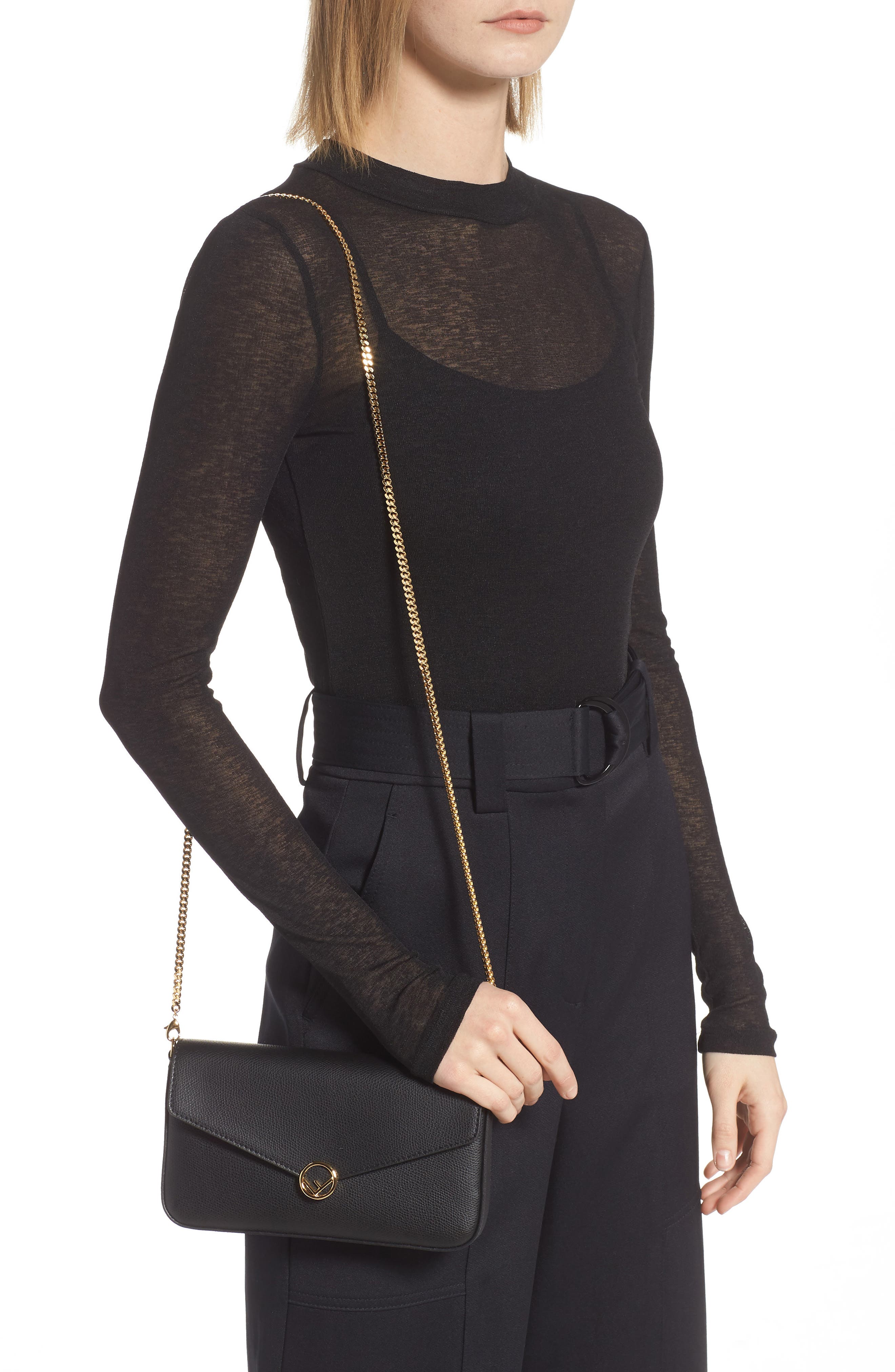 Fendi Calfskin Leather Shoulder Bag, Alternate, color, 