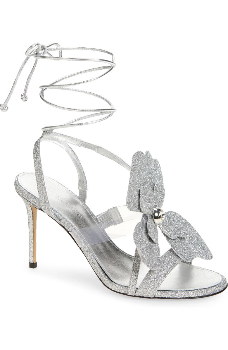 Mach & Mach Orchid Ankle Wrap Sandal, Main, color, Silver