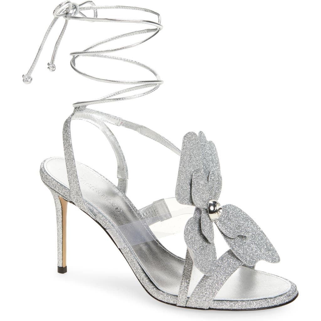 Mach&mach Mach & Mach Orchid Ankle Wrap Sandal In Silver