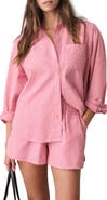 Marine Layer Gracey Stripe Oversize Cotton & Kapok Seersucker Button-Up Shirt