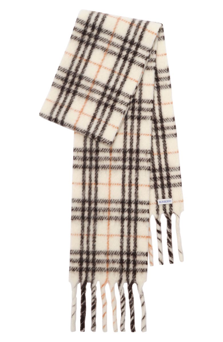 Burberry Narrow Check Scarf, Alternate, color, Pebble