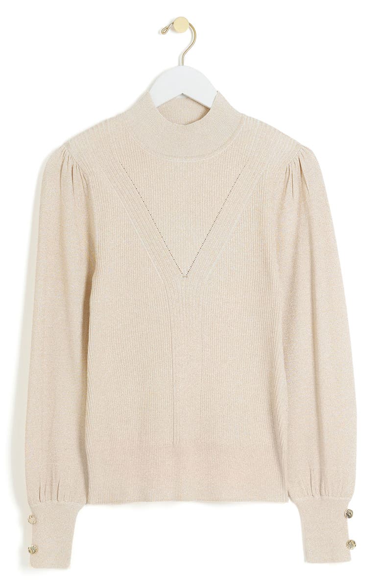 River Island Balloon Sleeve Metallic Rib Sweater, Alternate, color, 