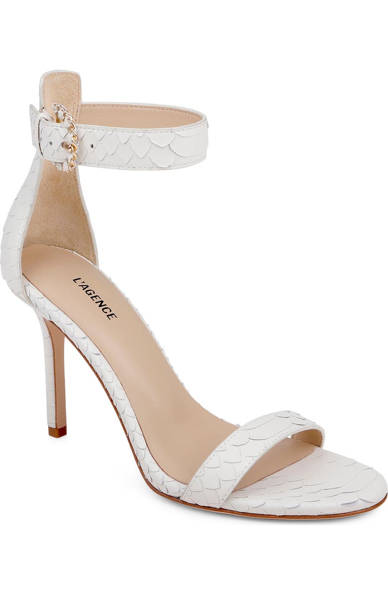 L'AGENCE Gisele Ankle Strap Sandal, Main, color, White Snake