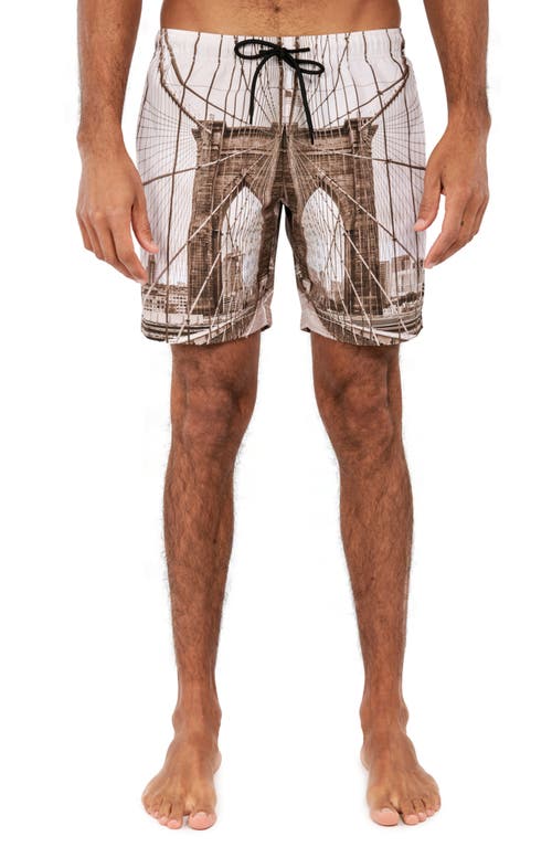 Brooklyn Brigade Brooklyn Bridge Swim Trunks In Grey
