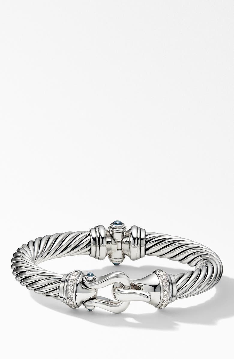 David Yurman Cable Buckle Bracelet with Diamonds, Main, color, Hampton Blue Topaz