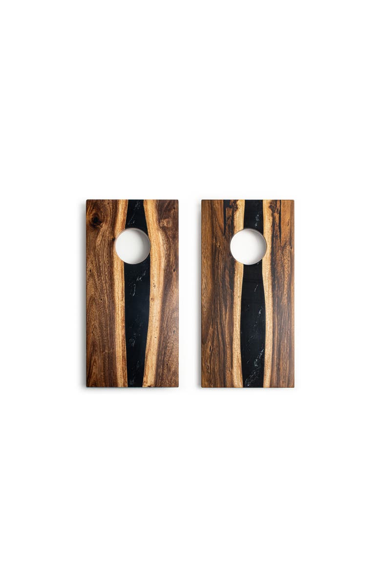 Elakai 1ft x 2ft One of a Kind Blue Pearl Epoxy Resin Wood Compact Travel Cornhole Board Set, Alternate, color, Onyx