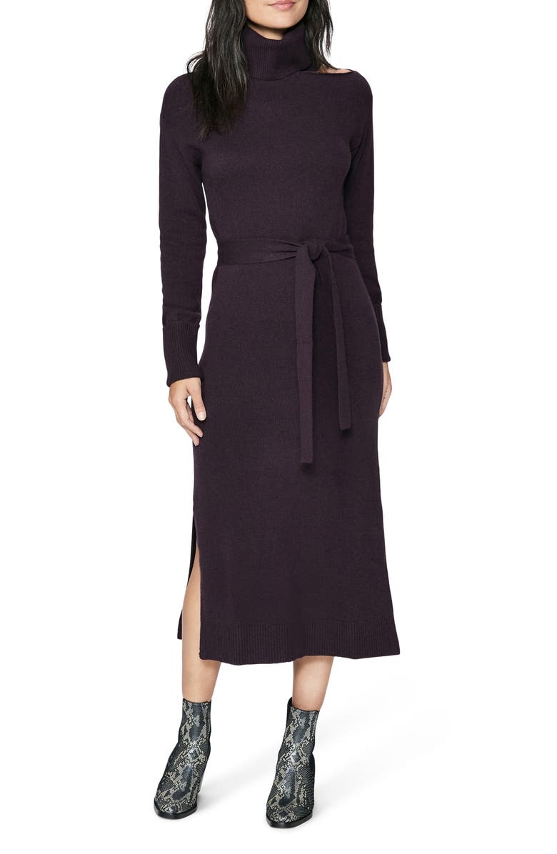 PAIGE Raundi Shoulder Cutout Long Sleeve Wool Blend Sweater Dress, Main, color, Black Cherry