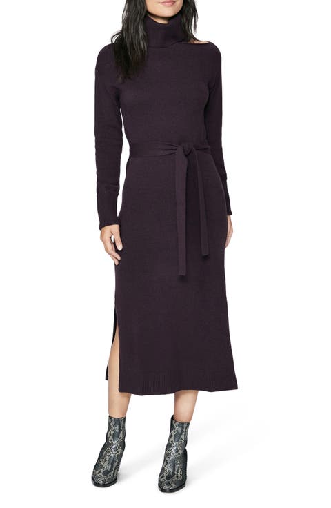 Raundi Shoulder Cutout Long Sleeve Wool Blend Sweater Dress