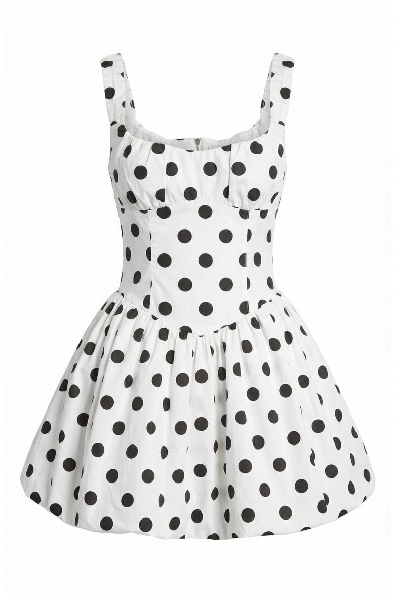 Polka Dot Corset Drop Waist Mini Dress, Alternate, color, White / Black Polka Dot