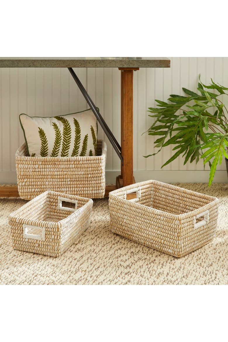 Rivergrass Rectangular Storage Baskets With Handles Set of 3, Alternate, color, White