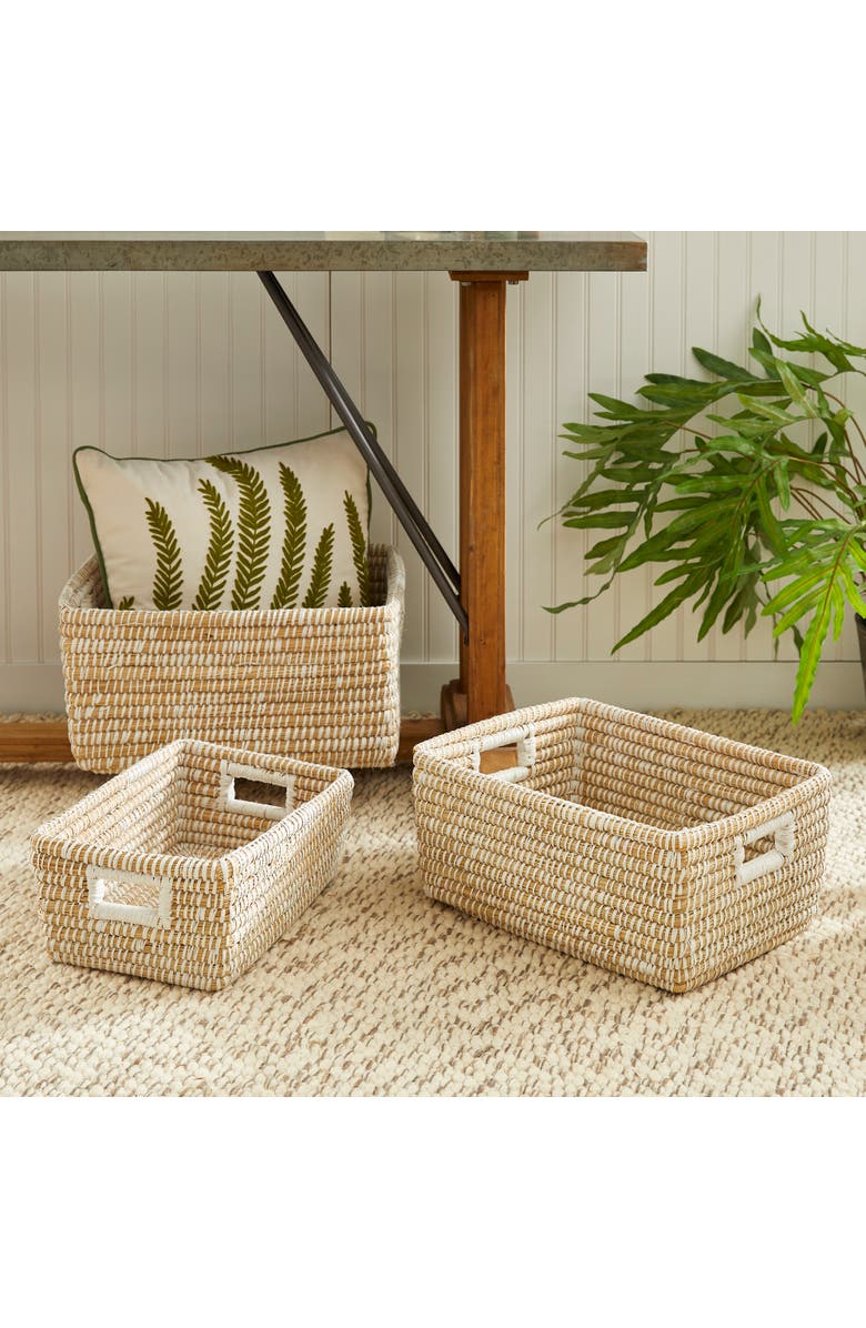 Napa Home & Garden Rivergrass Rectangular Storage Baskets With Handles Set of 3, Alternate, color, White